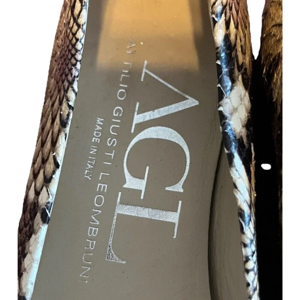 AGL Attilio Giustille Leombruni Snakeskin Print Leather Ballet Flat Size 5.5 - Picture 4 of 9